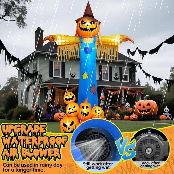 ⚡Halloween Inflatables with Music, Kalolary Giant Pumpkin Scarecrow Inflatable - Picture 6 of 7